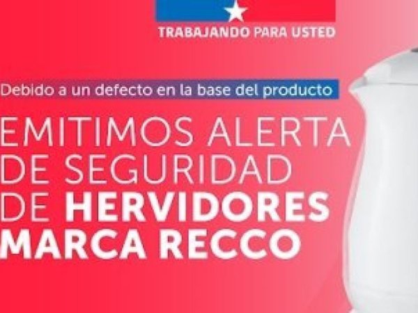 Sernac emite alerta de seguridad por tres modelos de hervidores marca recco que presentan fallas en su base